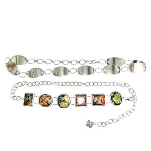 Chico's Waist Belt Silver Metal Colorful